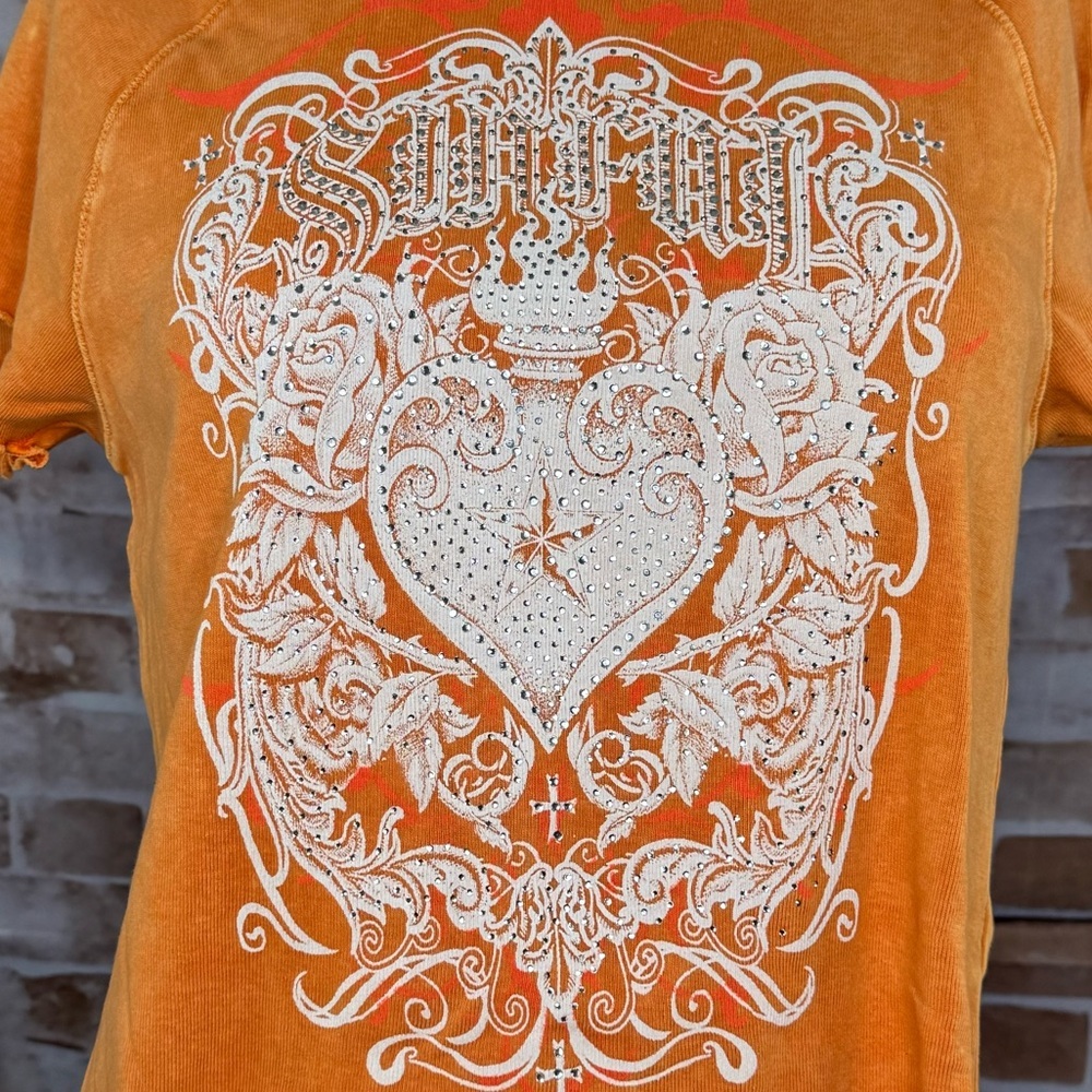 Sinful By Affliction Catherine Short Sleeve Orange Crop Top - NWT - Picture 4 of 10